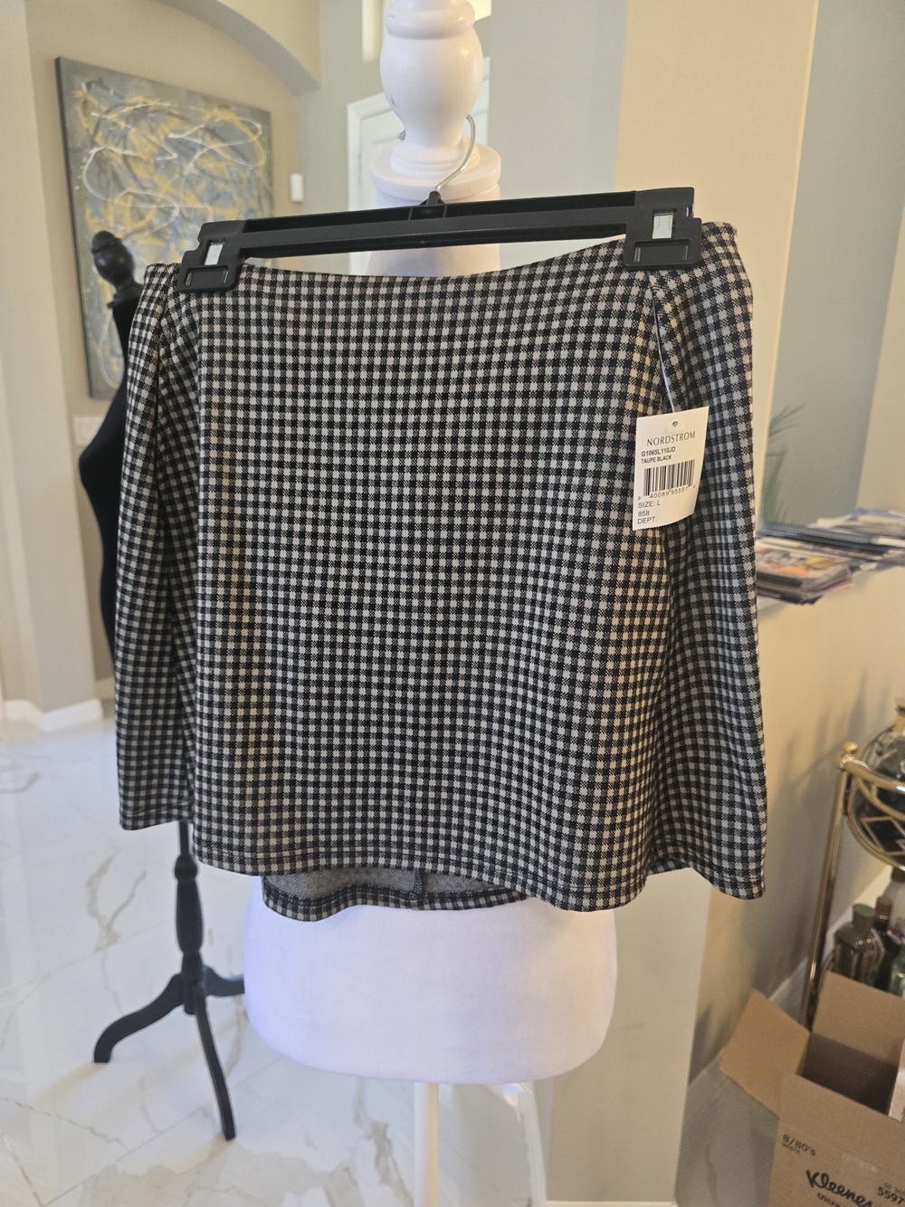 Nordstrom Black and White Checked Mini Skirt